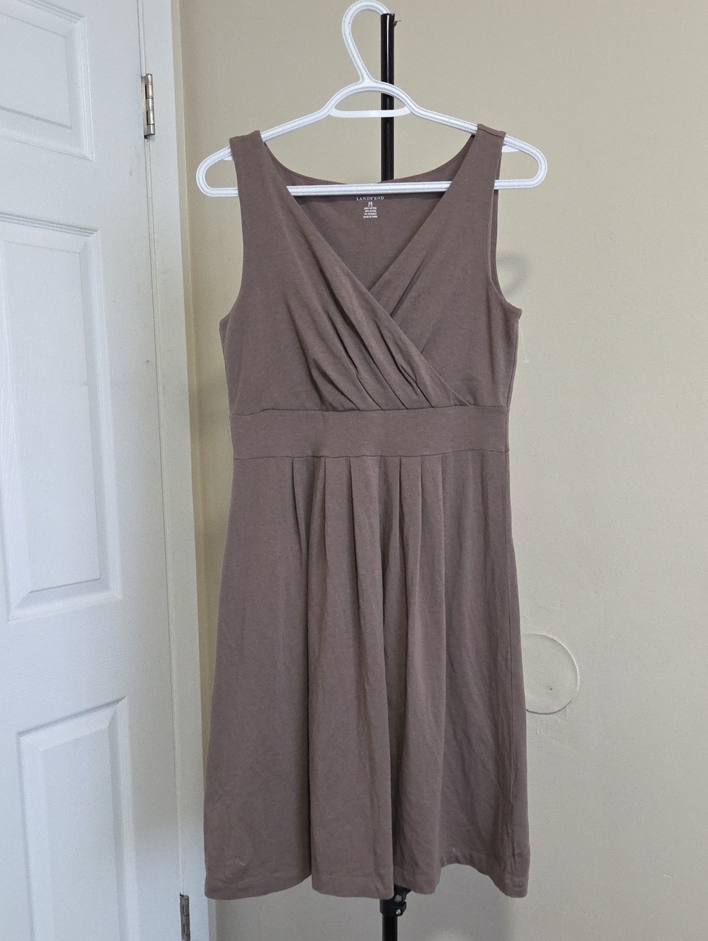Lands' End Sleeveless Wrap-Front Taupe Dress
